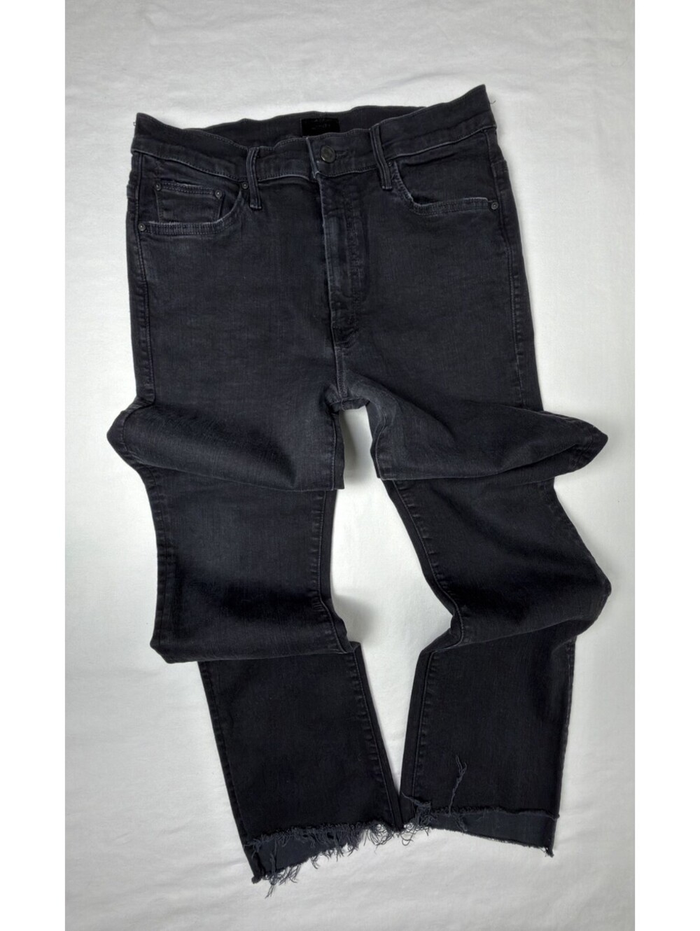 MOTHER The Insider Crop Step Fray Jeans 30 Not Guilty Black High Rise Bootcut